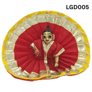 Laddu Gopal Dress Summer Red Color With Golden Lace